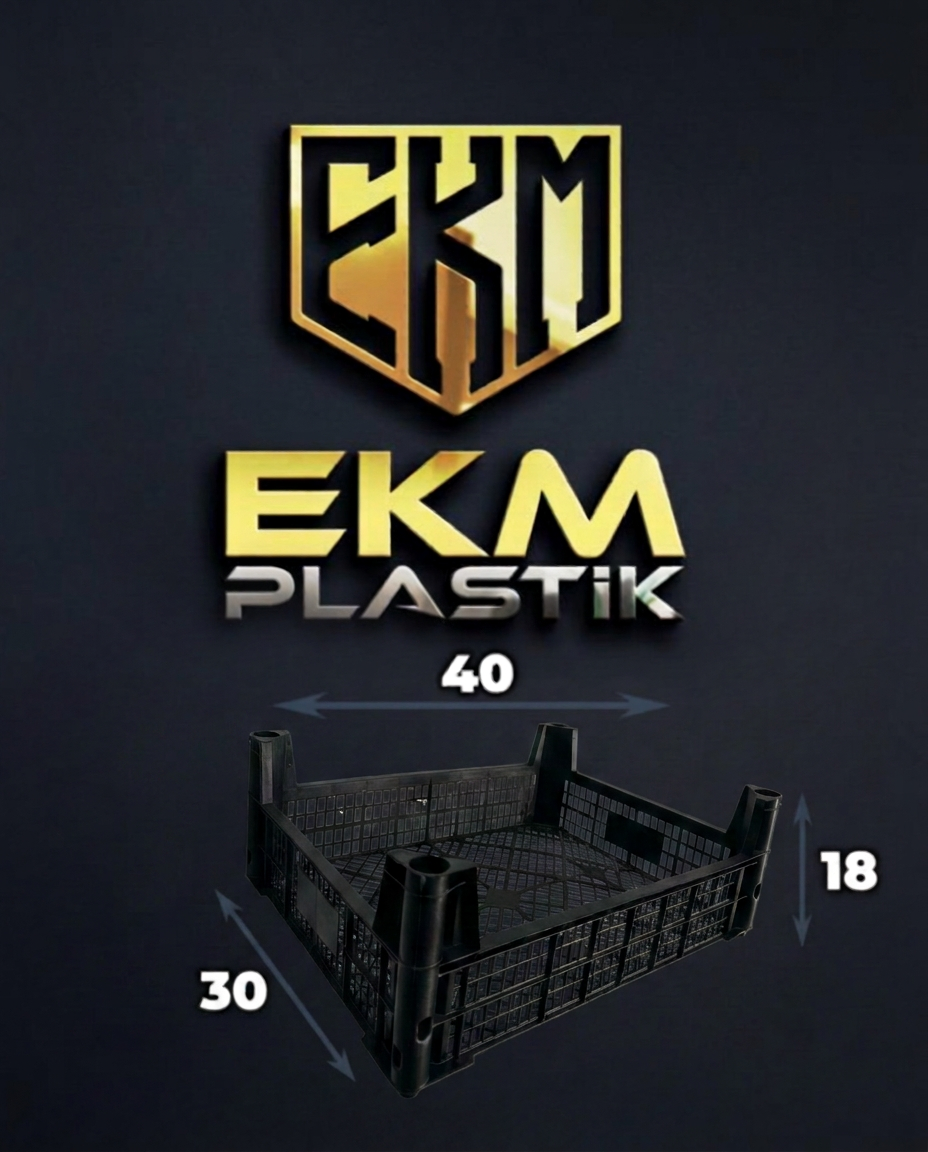 EKM Plastik 30x40 siyah narenciye kasası, 18 cm yükseklik
